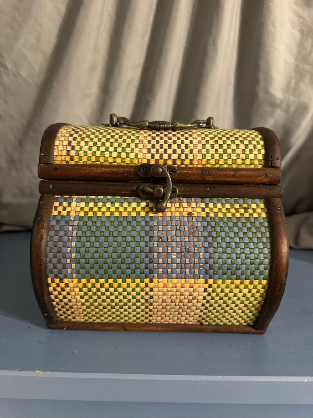 Woven Mini Box Purse in Green, Blue & Cream